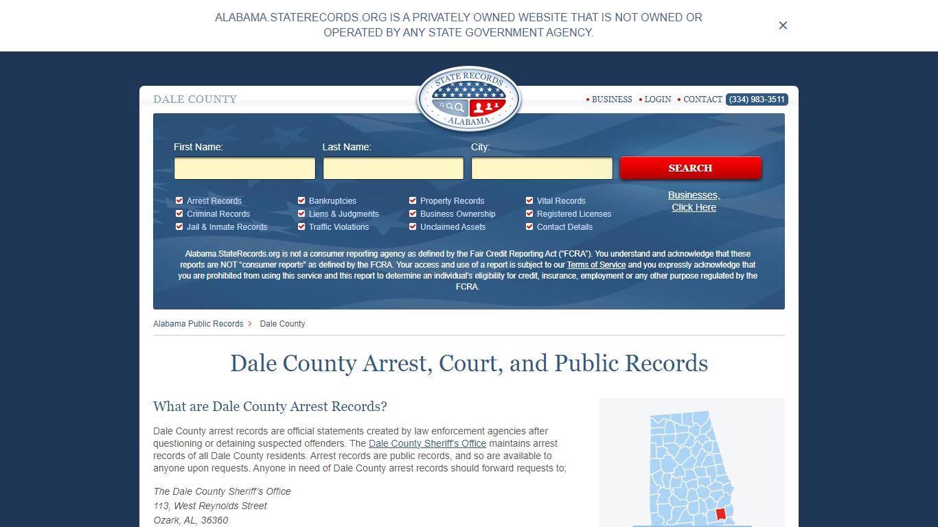 Dale County Arrest, Court, and Public Records