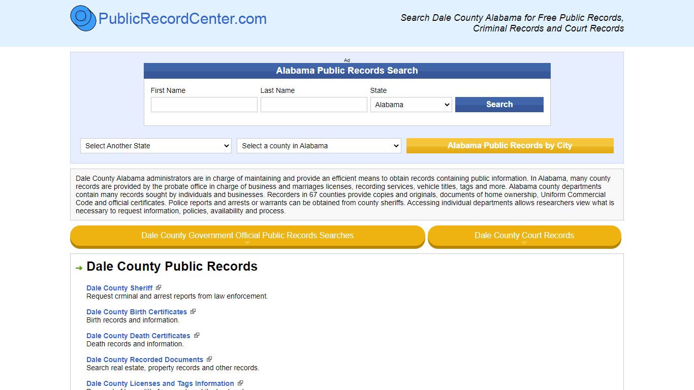 Dale County Alabama Free Public Records - Court Records - Criminal Records